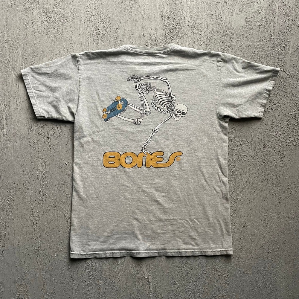 Vintage Bones Skeleton Graphic T Shirt Mens Medium Gray 2010s Powell Peralta